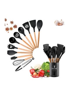 Buy Cooking utensil Set, 12 Pcs Silicone Spatula Set for Baking, Cooking & Decorating, Home Kitchen Spatula Spoon Gadget with Holder for Nonstick Cookware, , Heat-Resistant & BPA-Free Cooking Spatula Set in UAE