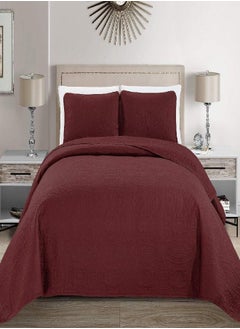 اشتري MK Home Mk Collection Solid Embossed Bedspread Bed Cover Over Size (Burgundy, King/California King) في الامارات