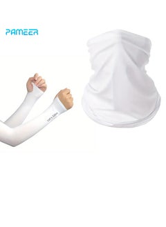 اشتري Sunlight UV Protection Neck Scarf Bandana, Headwear Balaclava, Face Cover Neck Gaiter Scarf, and Ice Silk Cooling Arm Sleeves With Thumb Holes for Sun Wind Dust Protection for Outdoor Works في الامارات