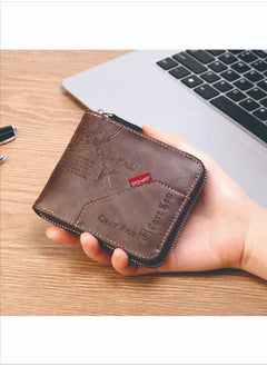 Buy Men's Short Retro Horizontal Style Comfortable Mini Wallet Driver's Document Bag Combining Pickup Card Bag Zipper Coin Purse Light Coffee Color in UAE