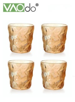 Buy 4PCS Glass Water Cup Set Amber Transparent Glass Suitable for Juice Coffee and Tea in Saudi Arabia