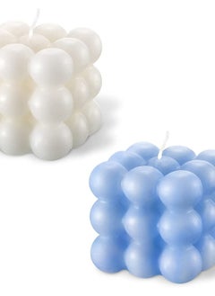 Buy 2 Pieces Bubble Cube Scented Candle for Home Decor & Fragrance - White & Blue in UAE