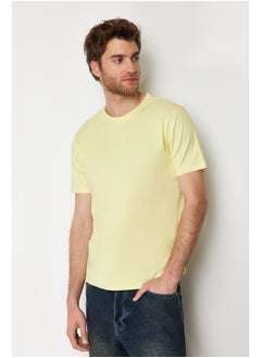 Buy Light Yellow Slim/Tailored 100% Cotton Basic T-Shirt TMNSS19BO0001 in Egypt