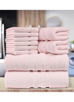 Buy Set of 10 Bathroom Towel Set - 2 Bath Towels, 2 Hand Towels and 6 Washcloths - Hotel Quality and Spa Towels Pink 600GSM in UAE