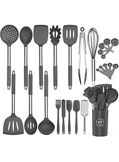 Buy Silicone Cooking Utensil Set,Kitchen Utensils 17 Pcs Cooking Utensils Set,Non-stick Heat Resistant Silicone,Cookware with Stainless Steel Handle - Grey in Saudi Arabia