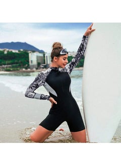 اشتري Printed Long Sleeve Zippered Bodysuit Swimwear gray في الامارات