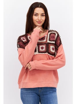 اشتري Women Crew Neck Long Sleeve Crochet Sweatshirt, Dark Peach Combo في الامارات