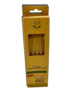 اشتري 4 Reusable Borosilicate Glass Straws With Cleaning Brush في الامارات