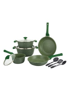 Buy Prestige Essentials Nonstick Pots and Pans Set | Induction Cookware Set 11 Pieces | Non Stick Set Combo | Granite Cooking Set | Fry Pan Non Stick Combo Set - Green in UAE