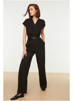 Buy Black Belted Double Breasted Collar Maxi Woven Jumpsuit TWOSS21TU0004 in Egypt