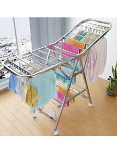 اشتري Cloth Drying Stand Stainless Steel Foldable Dryer Stand With Wheels في الامارات