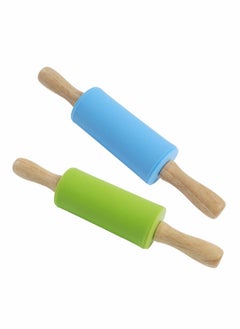 اشتري Mini Rolling Pin, Kids Wooden Handle Rolling Pin Silicone Rolling Pins for Home Kitchen,for Crafts, Baking, Cooking, Dough, Art - Wood Rolling Pin for Kitchen or Children's Imaginative Play, 2 pcs في الامارات