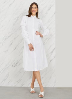 اشتري Smocked Detail Sleeves A-Line Midi Shirt Dress في السعودية