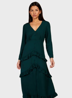 Buy V - Neck Button Detail Floral Dress in Saudi Arabia