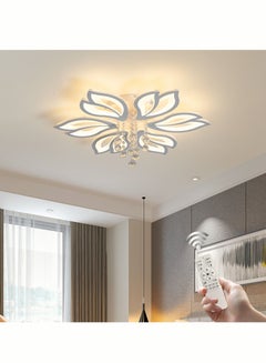 Buy LED Dimmable Flower Shaped Crystal Ceiling Lamp 6 Heads Modern White Metal Acrylic Ceiling Pendant Lamp With Remote Control Applicable to Living Room Bedroom And Dining Room in Saudi Arabia