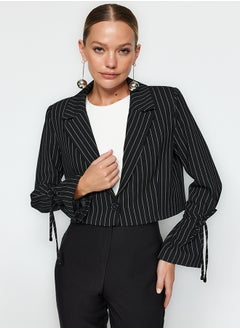 Buy Black Crop Woven Striped Blazer Jacket TWOAW24BC00055 in Egypt