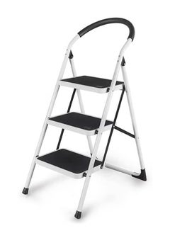 Buy Portable 3 Step Home Metal Ladder with Wide Pedal Anti-Slip Folding Ladder with Handle for Home, Kitchen, Garden and Office in Saudi Arabia