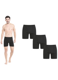 Buy MEN'S COTTON BOXER BRIEF SHORTS (PACK OF 3) - BLACK in UAE