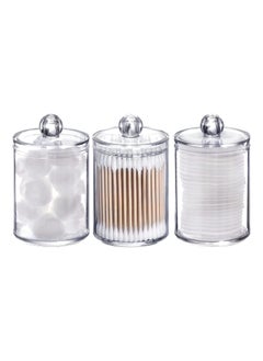 Buy 3 Pack Plastic Cotton Swab Ball Pad Holder 10 Oz Bathroom Organizer Jar Clear Container Dispenser in Saudi Arabia