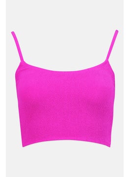 Buy Women Textured Non Padded Bikini Top, Dark Pink in UAE