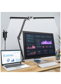 اشتري LED Desk Lamp Double Head, Eocean 24W Brightest Architect Table Lamp for Home Office, 73cm Modern Monitor Light Double Swing Arm, 3 Colors 10 Brightness for Studio Reading Piano (Black) في السعودية