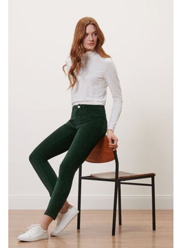 اشتري Women Slim Fit Mid Rise Straight Leg Stretch Jeans, Dark Green في الامارات