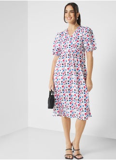 Buy Polka Dot Puff Sleeve Dress in Saudi Arabia