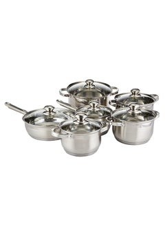 اشتري Wilson Stainless Steel 12-Piece Cookware Set - Casserole, Saucepan, Fry Pan Heavy Duty With Stainless Steel Handle Gas, Stove-tops Compatible For Family Meals في الامارات