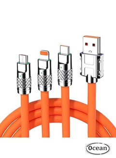 اشتري 3 in 1 Fast Charging Cable, Multiple Charging Cable Extra Bolded Multi USB Charger Cord 2M For Cellphone Tablets Orange في الامارات