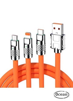 اشتري 3 in 1 Fast Charging Cable, Multiple Charging Cable Extra Bolded Multi USB Charger Cord 2M For Cellphone Tablets Orange في الامارات