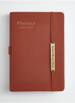 Buy Academic Weekly & Monthly Planner Daily Planner with Monthly Tabs, Leather Cover + Month Label + Thick Paper + Elasticated String on the side in UAE