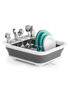 Buy 36,5*31,5*12,5cm Dish Rack Drying Extenable Stand for Kitchen Dashboard Space Saving, Dual Part Dish Shelf Drainer Organizer with Plate Cutlery Holder for Dishes Knives Spoons Forks Cup Glass in UAE