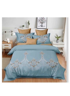 Buy King Size 6 Piece Duvet Cover Set Contemporary Leaf Print Bedding Sets, Smooth Cotton Material Modern Geometric Print in UAE