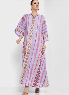 Buy Cape Sleeve V-Neck Printed Dress in UAE