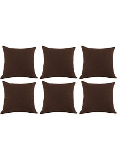 Buy 6 Pieces Square Decorative Cushion Set Of Linen Solid Design 45X45 Cm Dark Brown in Saudi Arabia