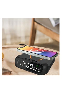 Buy Digital Alarm Clock with 15W Wireless Charger Holder, LED Display Temperature Display, Adjustable Brightness and Sound, Suitable for Bedroom, Bedside, Supports a Variety of Mobile Phones in UAE