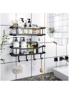 Buy 2 Pack Shower Storage Shelf with Removable 4 Hooks Wall Mounted caddy in UAE