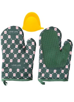 Buy Qiccijoo 1 Pair Silicone Oven Mitts and Pot Holders Sets，Extreme Heat Resistant BBQ Gloves,Extra Long Oven Mitts for Kitchen Baking Cooking Slip Resistant Flexible Oven Gloves(Green) in UAE