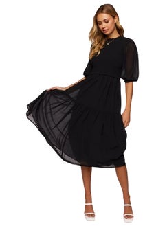 Buy Smocked Chiffon Peasant-Sleeve Dress in Egypt