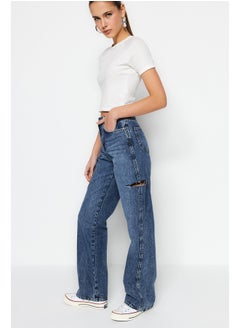 Buy Dark Blue Ripped High Waist Wide Leg Jeans TWOSS23JE00142 in Egypt