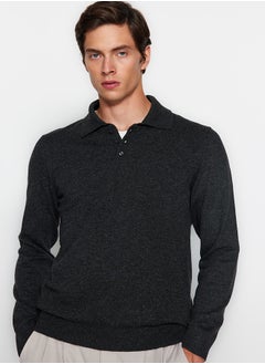 Buy Anthracite Slim Fit Polo Neck Buttoned Smart Knitwear Sweater TMNAW23KZ00238 in Egypt