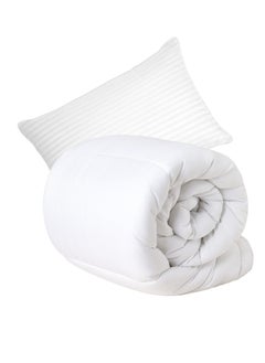 Buy Duvet Insert Quilted Plain Cotton White 160x220cm With 1 Piece Pillow in UAE