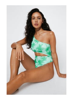 اشتري Recycled Palm One Shoulder Cut Out Swimsuit في السعودية