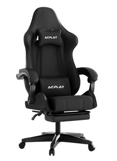 Buy Gaming Chair with Retractable Footrest, Ergonomic Design, High Back, Reclining Function, Height adjustible, Neck and Lumbar Support, Silent Casters - Ideal for Racing, Office, and Computer Use Black in UAE