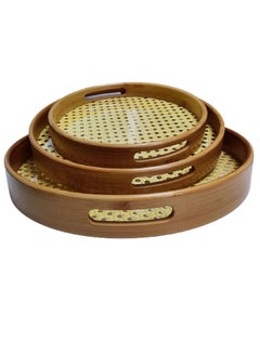 Buy 3-Piece Round Bamboo Serving Trays Set in UAE