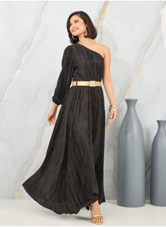 Buy Plisse One Shoulder Neck Belted A-Line Maxi Dress in Saudi Arabia