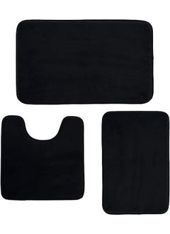 Buy 3 Pcs Clark Bathroom Rugs, Velvet Memory Foam Bath Mat - Non-Slip Bath Rugs, Machine Wash, Dries Quickly - Ultra Soft Bath Mats for Bathroom (black) in Saudi Arabia