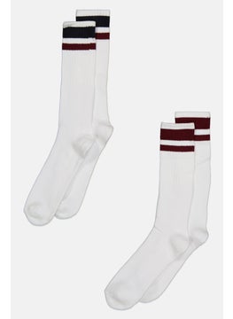 Buy Men 2 Pairs Crew Heritage Stripe Socks, White/Maroon/Black in Saudi Arabia