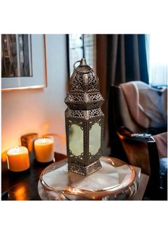 Buy Ramadan Lantern Glass Metal 19cm - Copper Decorative Islamic Style - Unique Design Decorative Accent in Egypt