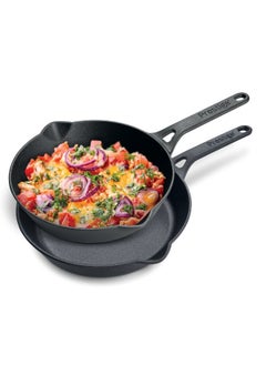 Buy Prestige Pre-Seasoned Cast Iron Cookware Set - 20Cm & 24Cm Frypan | Set Combo Offer for Kitchen | Iron Utensils for Cooking | Induction Cookware Set, Black, PR49082 in UAE